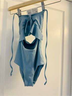 Jacks Surf Shop - Light Blue, halter One-Piece Swimsuit with Cutout. Girls M